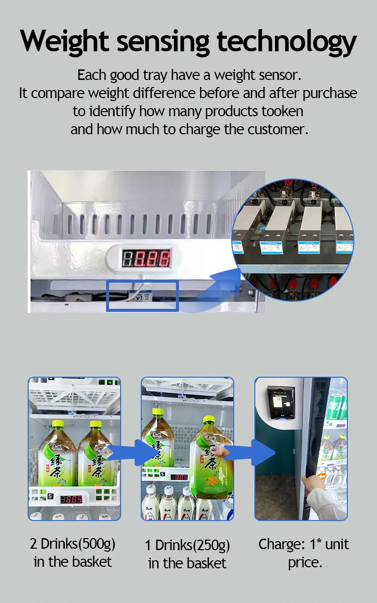 Micron smart fridge vending machine with smart software management system, operator can control the machine, cooling system temperature, and machine will send error message when machine has some errors. Grab n go smart fridge vending machine is suitable for most kinds of products like snack drink egg fruit and glass bottle drink like wine beer