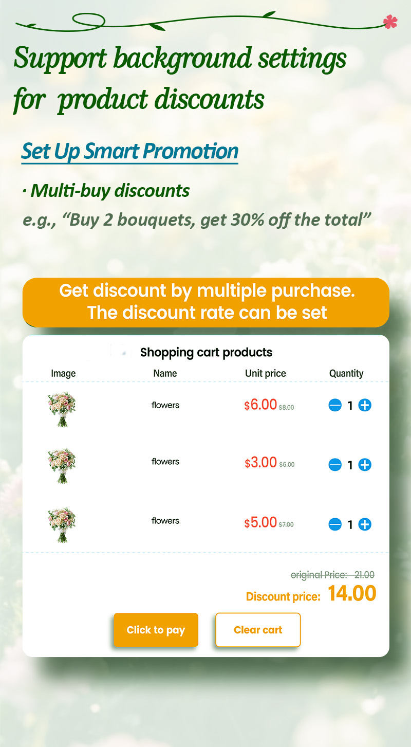 You can set a multi buy discount for your flower vending machine to boost profit.