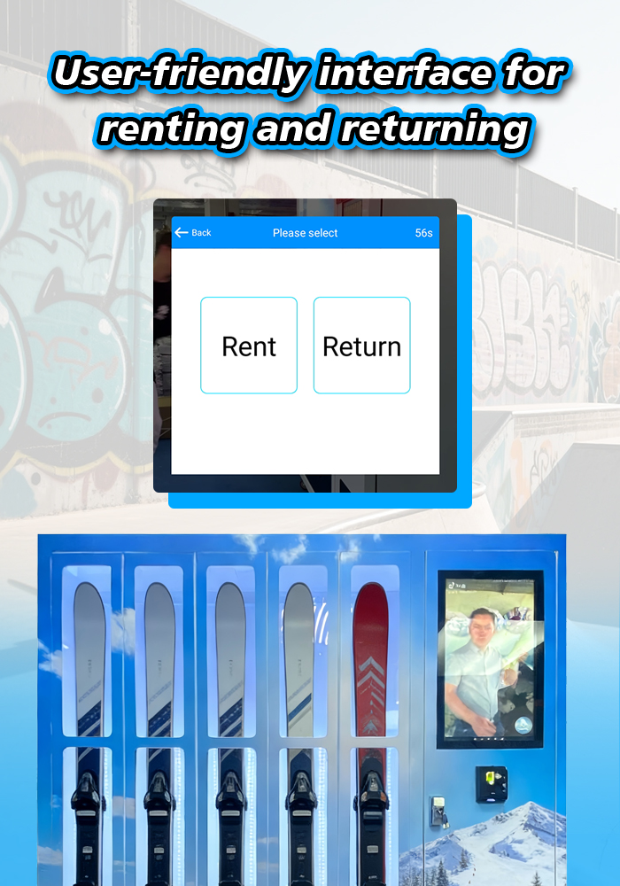 The locker vending machine's inteface is user-friendly for renting and returning.