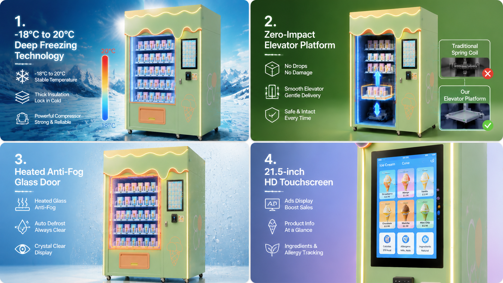 The features of this ice cream vending machine