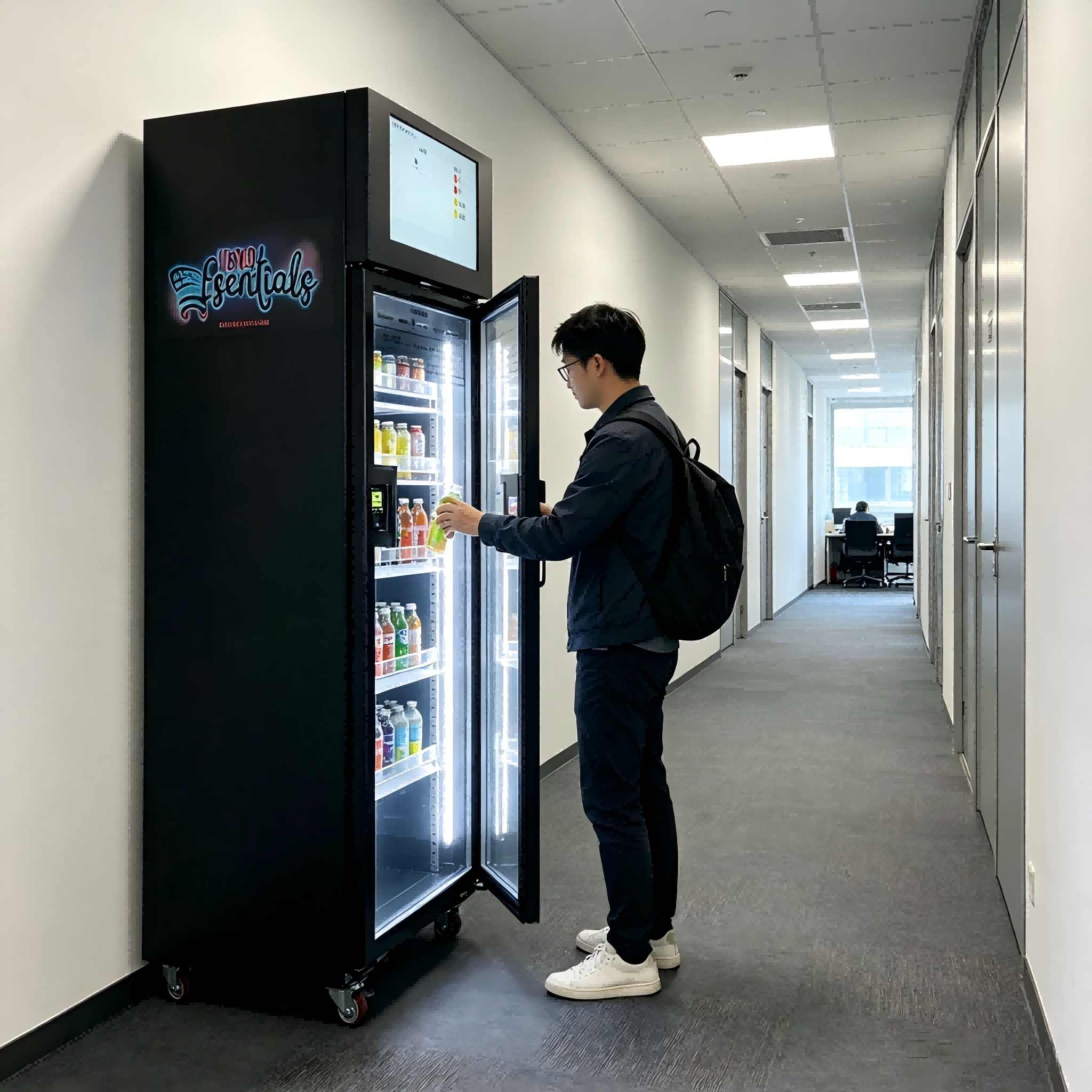 Customer can purchase more convenient on this ai vending machine.