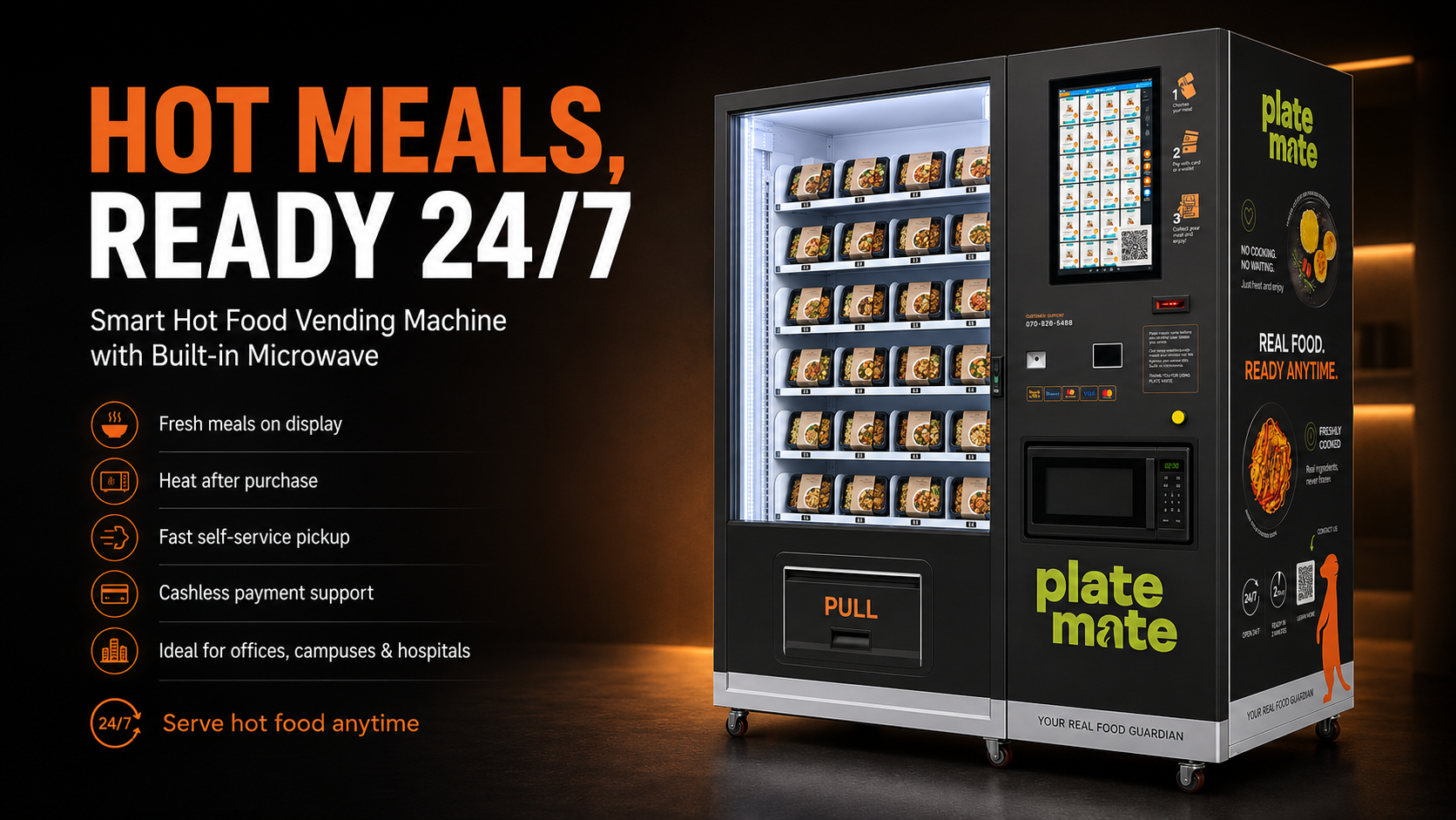 This hot food vending machine is suitable for selling boxed meal.