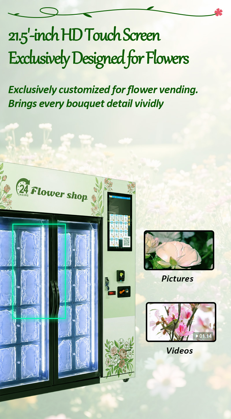 This flower vending machine has a 21.5-inch touch screen.