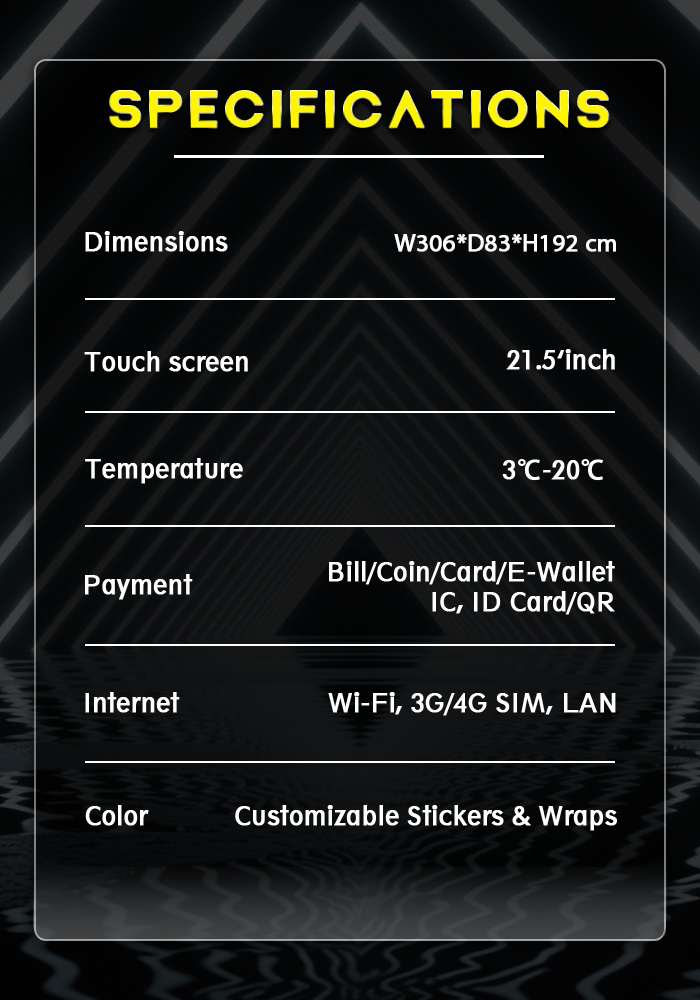 The specification of this hot food vending machine.