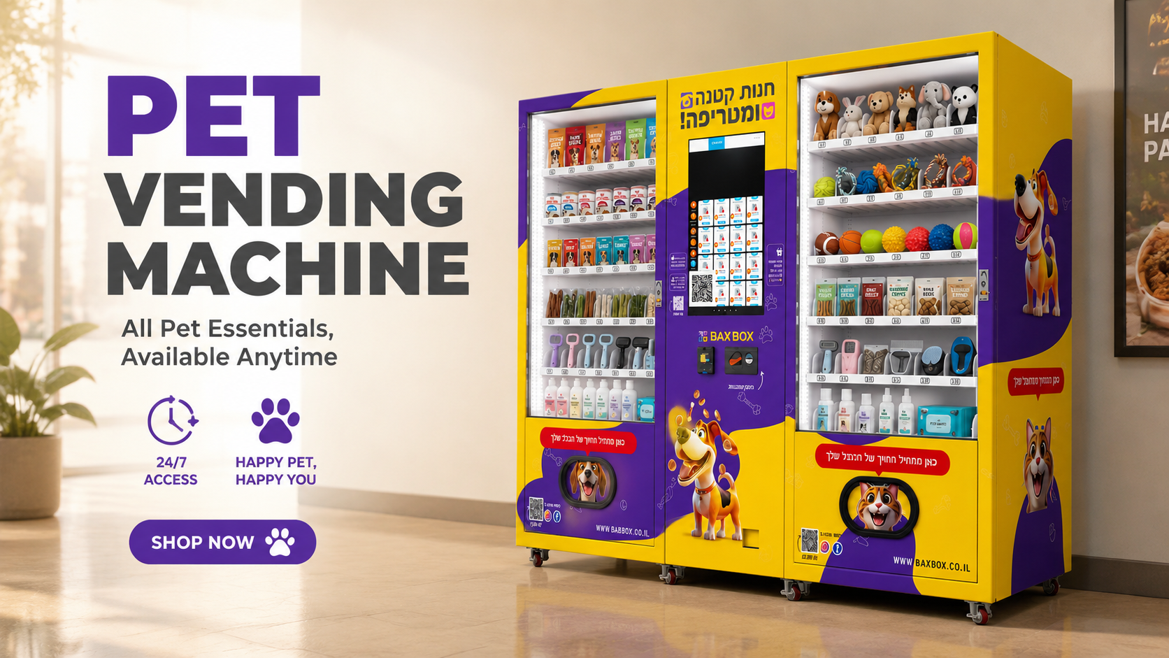 This pet vending machine is suitable be placed at pet store.
