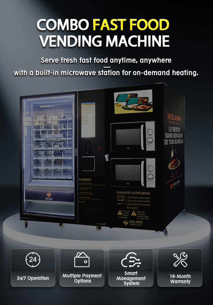 This hot food vending machine offer fresh and warm pizza, sandwich, boxed meal for customers everytime