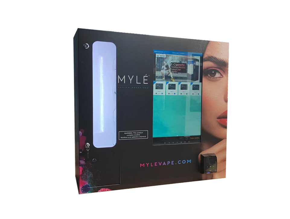 E-cigarette vending machine with touch screen Micron smart vending Micron E-cigarette vending machine with big touch screen, and it can hold 800~1000 vapes, 55 inch touch screen can upload advertisements and pictures