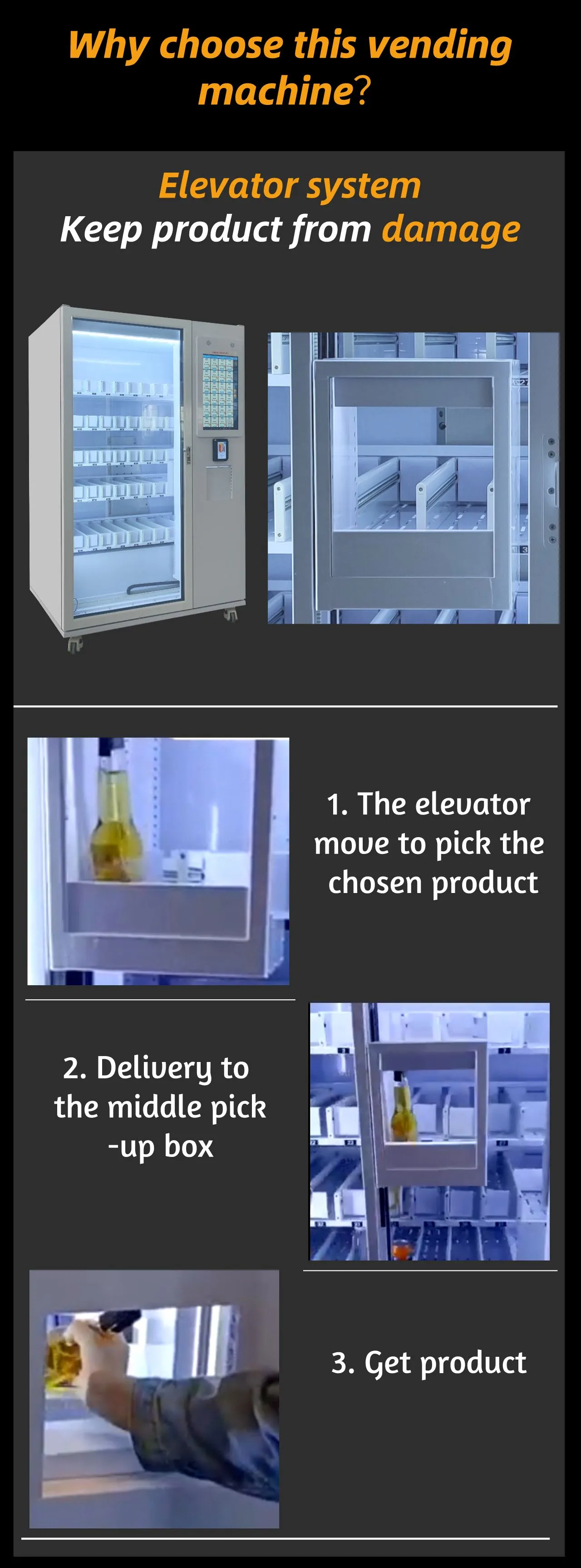 Micron wine beer alcohol vending machine with elevator system