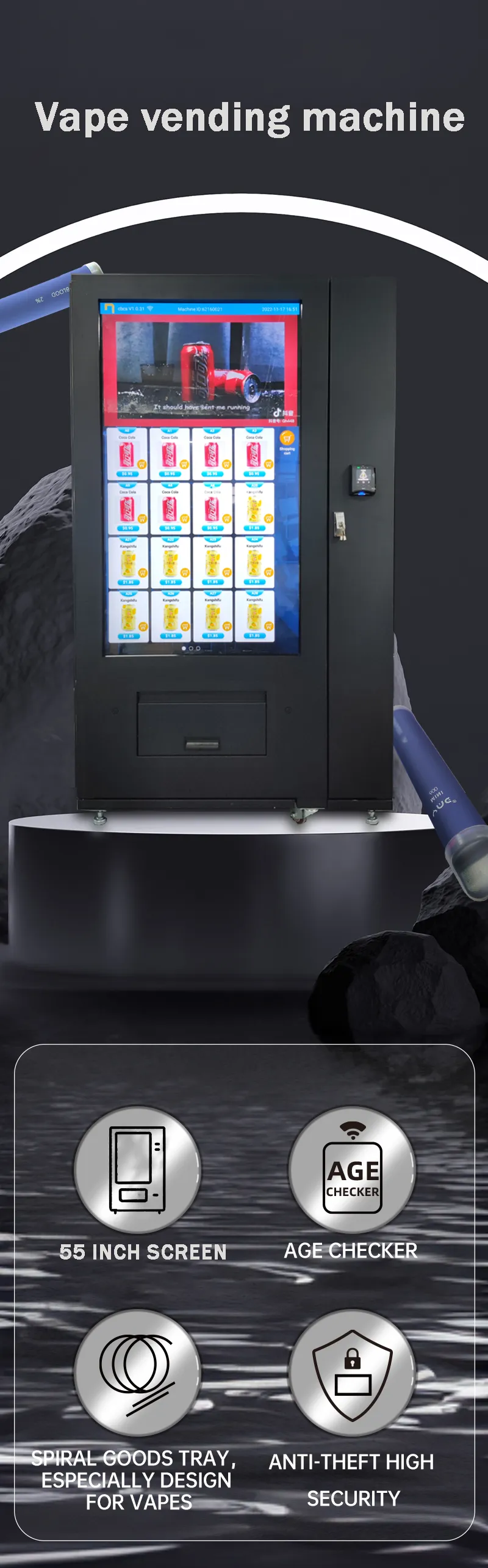 Vape and E-caigarette vending machine one stop shop from China factory supply