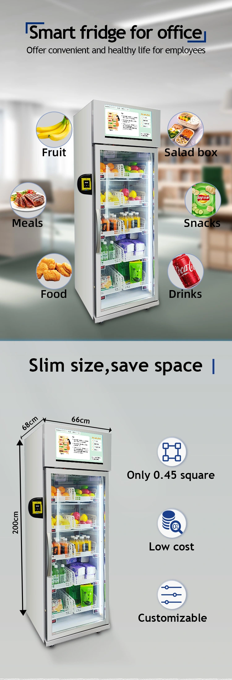 micron smart fridge vending machine with card reader. 10 fast grab n go shopping experience, the best vending solution for office and factort
