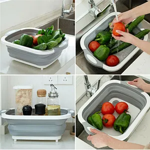 3-in-1 Collapsible Foldable Kitchen Silicone Cutting Chopping Board With Dish Tub