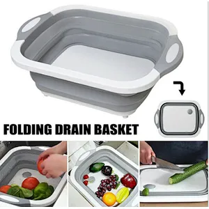 3-in-1 Collapsible Foldable Kitchen Silicone Cutting Chopping Board With Dish Tub