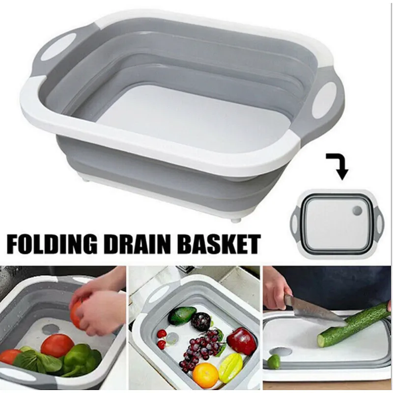 3-in-1 Collapsible Foldable Kitchen Silicone Cutting Chopping Board With Dish Tub