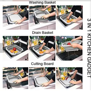 3-in-1 Collapsible Foldable Kitchen Silicone Cutting Chopping Board With Dish Tub