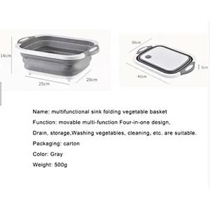 3-in-1 Collapsible Foldable Kitchen Silicone Cutting Chopping Board With Dish Tub