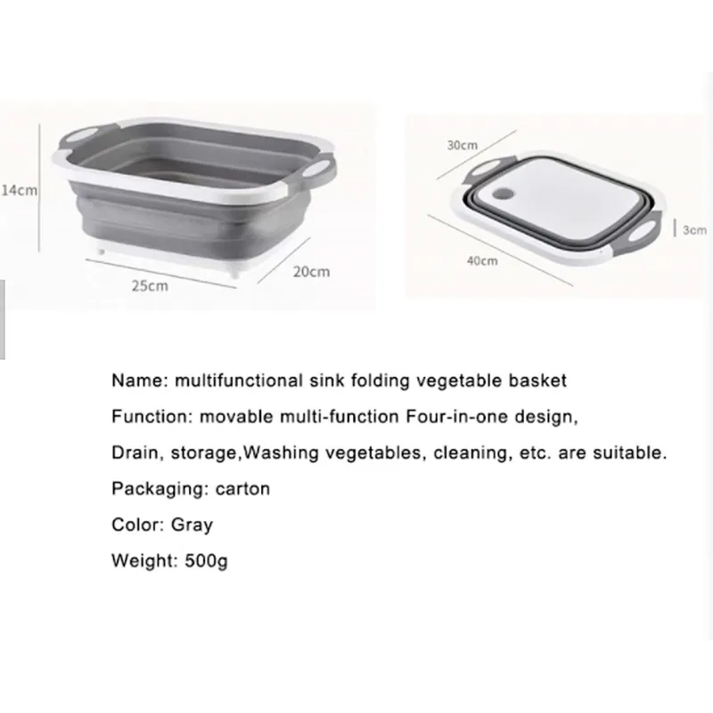 3-in-1 Collapsible Foldable Kitchen Silicone Cutting Chopping Board With Dish Tub