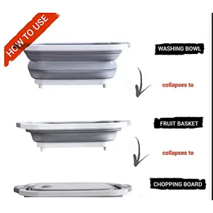 3-in-1 Collapsible Foldable Kitchen Silicone Cutting Chopping Board With Dish Tub