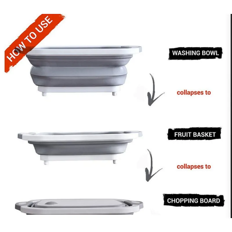 3-in-1 Collapsible Foldable Kitchen Silicone Cutting Chopping Board With Dish Tub