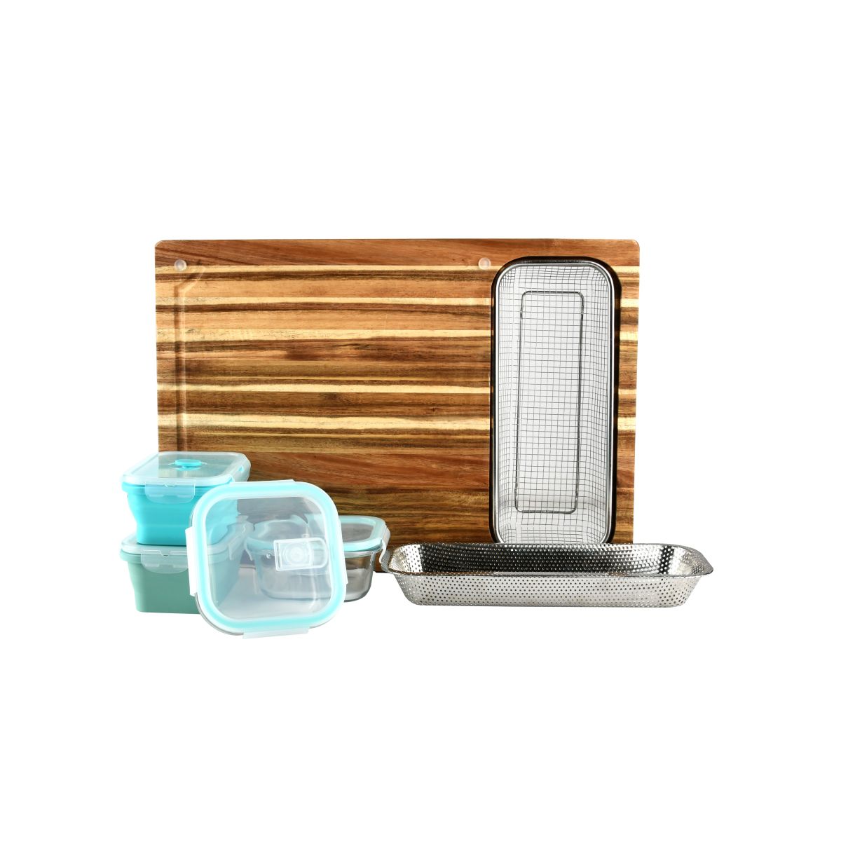 Meal Prep System-Acacia cutting board with containers Set of 11