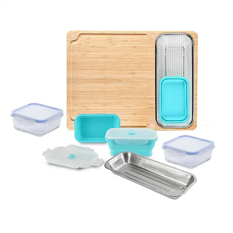 Meal Prep System-bamboo cutting board with containers Set of 11