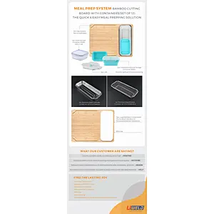 Meal Prep System-bamboo cutting board with containers Set of 11