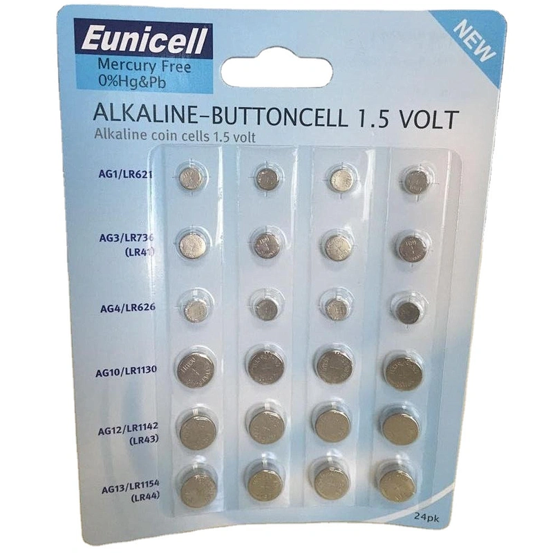 Eunicell battery 24pcs per pack assorted coin cell battery CR2025 CR2032 AG3 AG4 AG12 AG13 lithium battery