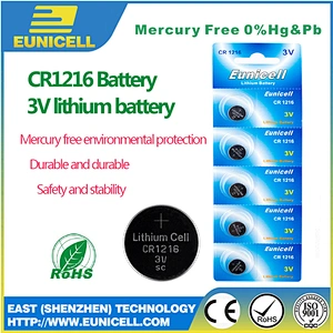 Wide Operating Temperature Eunicell CR1216 3.0V Lithium Battery CR1216 Button cells
