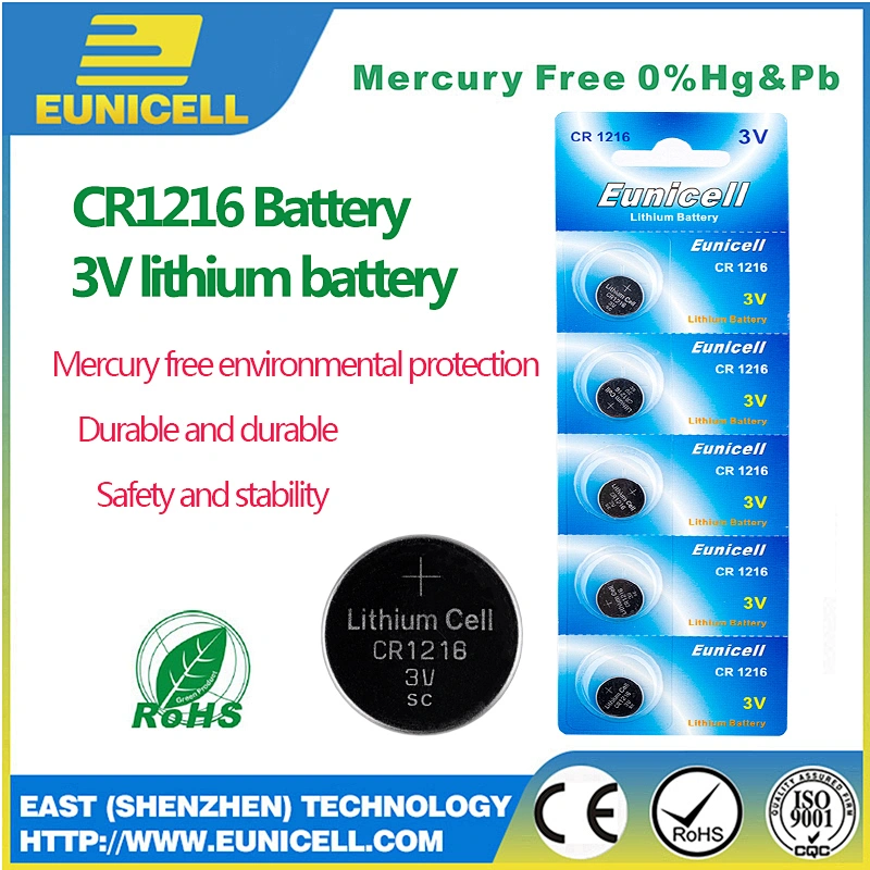 Wide Operating Temperature Eunicell CR1216 3.0V Lithium Battery CR1216 Button cells
