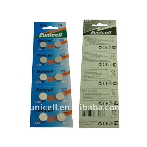 AG13 battery 1.5v alkaline button cell voltage batteries AG13 LR44 A76 V13GA(Eunicell brand)