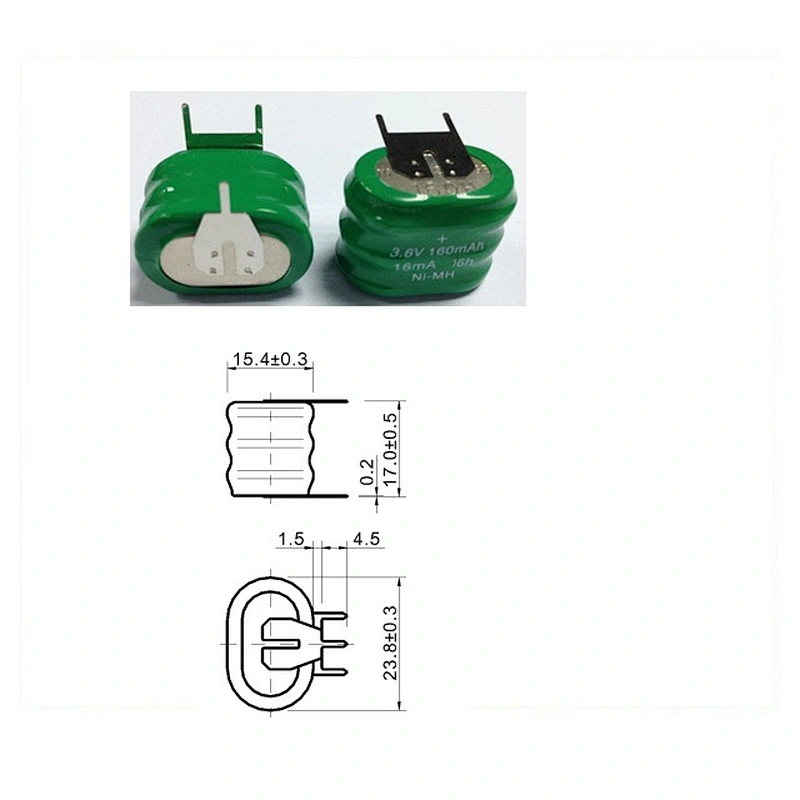 Eunicell rechargeable 2.4v nimh 40mah button cell battery with solder tabs