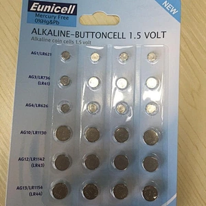 30PACKS 0% Hg Pb AG1 AG3 AG4 AG10 AG12 AG13 Coin type Alkaline battery Eunicell