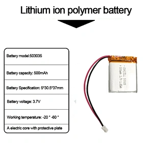 503035 500mAh rechargeable li-polymer battery