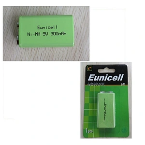 Top sale rechargeable 9V 300mah NiMH Batteries Eunicell Brand