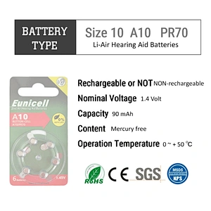 10A hearing aid batteries size 10 A10 A13 A675 A312