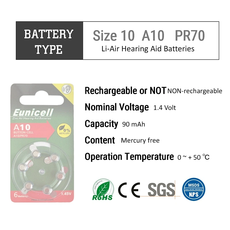 10A hearing aid batteries size 10 A10 A13 A675 A312