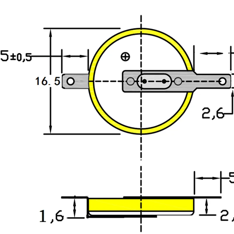 cr1616 Button cell battery with solder tabs