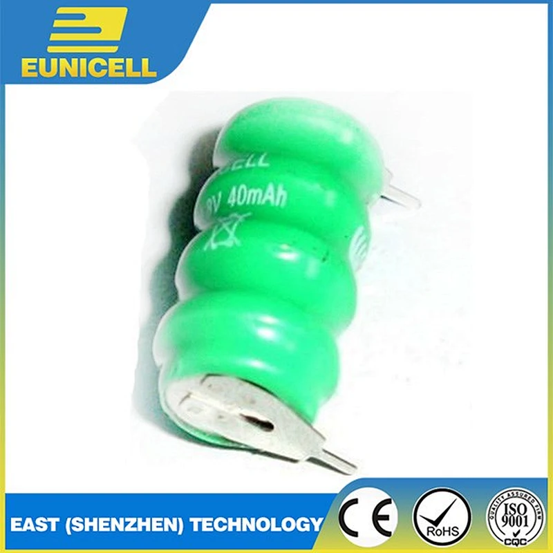 Eunicell rechargeable 2.4v nimh 40mah button cell battery with solder tabs
