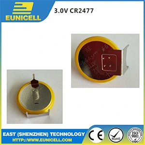 Manufacturer coin CR2477 lithium button battery with solder tabs customized tab