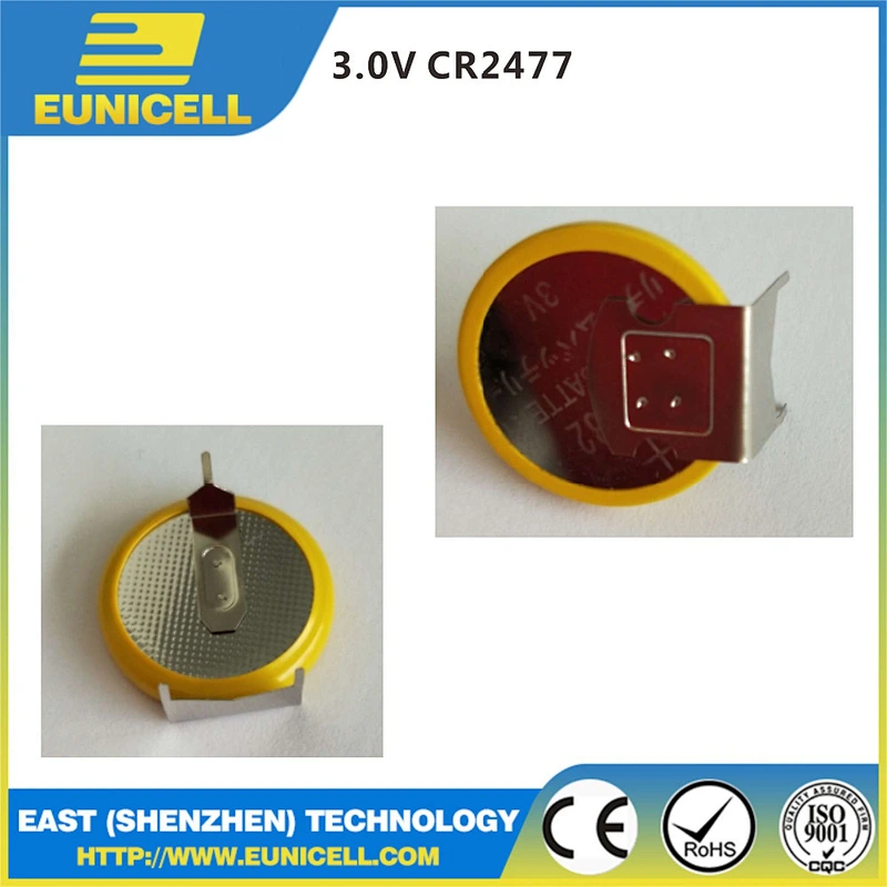 Manufacturer coin CR2477 lithium button battery with solder tabs customized tab