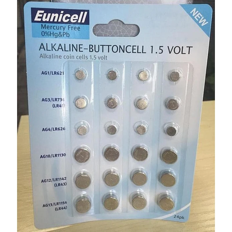 Eunicell battery 24pcs per pack assorted coin cell battery CR2025 CR2032 AG3 AG4 AG12 AG13 lithium battery