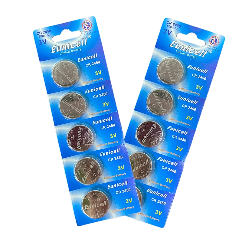 Lithium cr2450 Button Cell Battery 3V CR2450 CR2032 CR2477 CR2025 Eunicell Coin Cell Wide Temperature / High Temperature