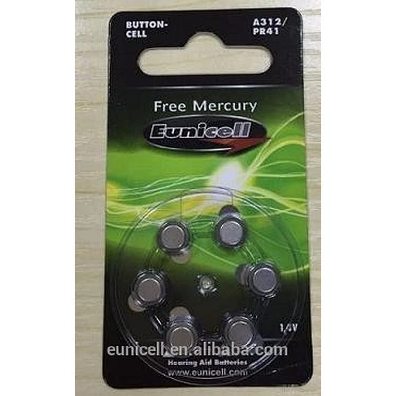 0% hg pb Zinc air Hearing Aid Battery 1.4V A312 PR41/Eunicell