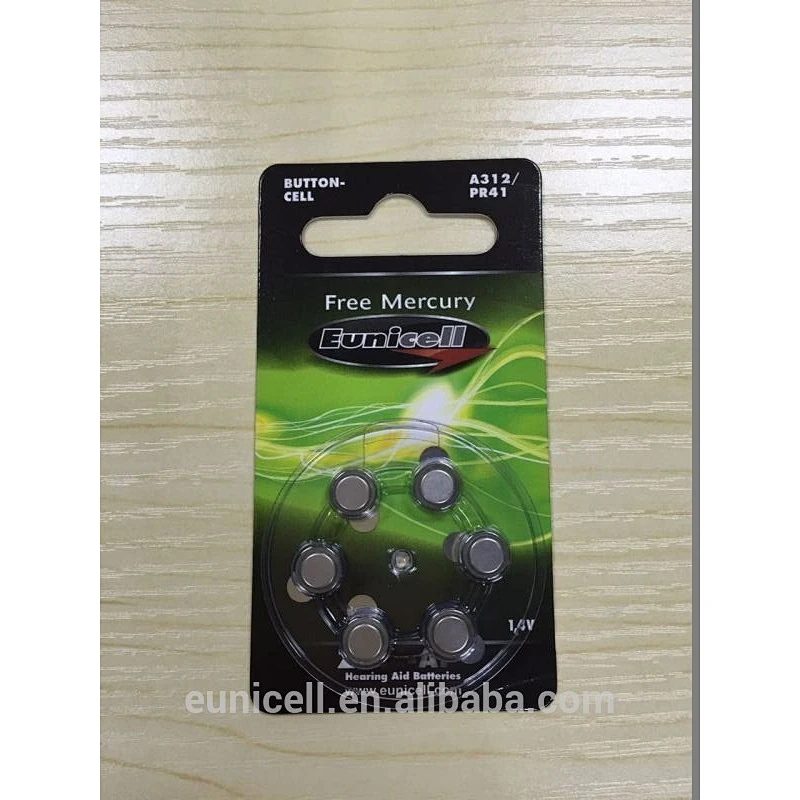Mercury free 1.4V A312 PR41 Zinc air Hearing Aid Batteries/Eunicell