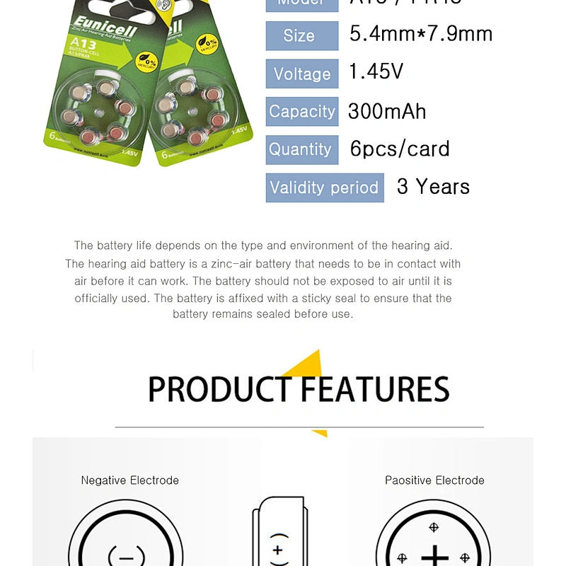 A13 Hearing Aid Batteries from Eunicell Battery