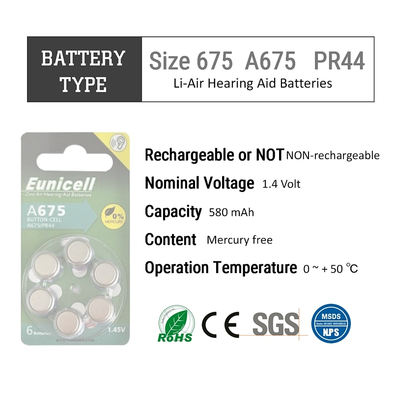 Eunicell Non rechargeable hearing aid A675 batteries