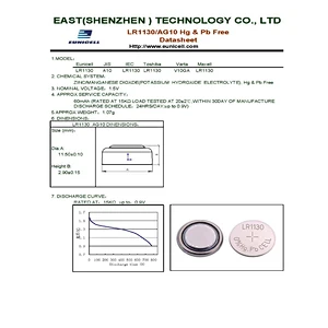 Button cell AG10 LR1130 battery equivalent non rechargeable ag10