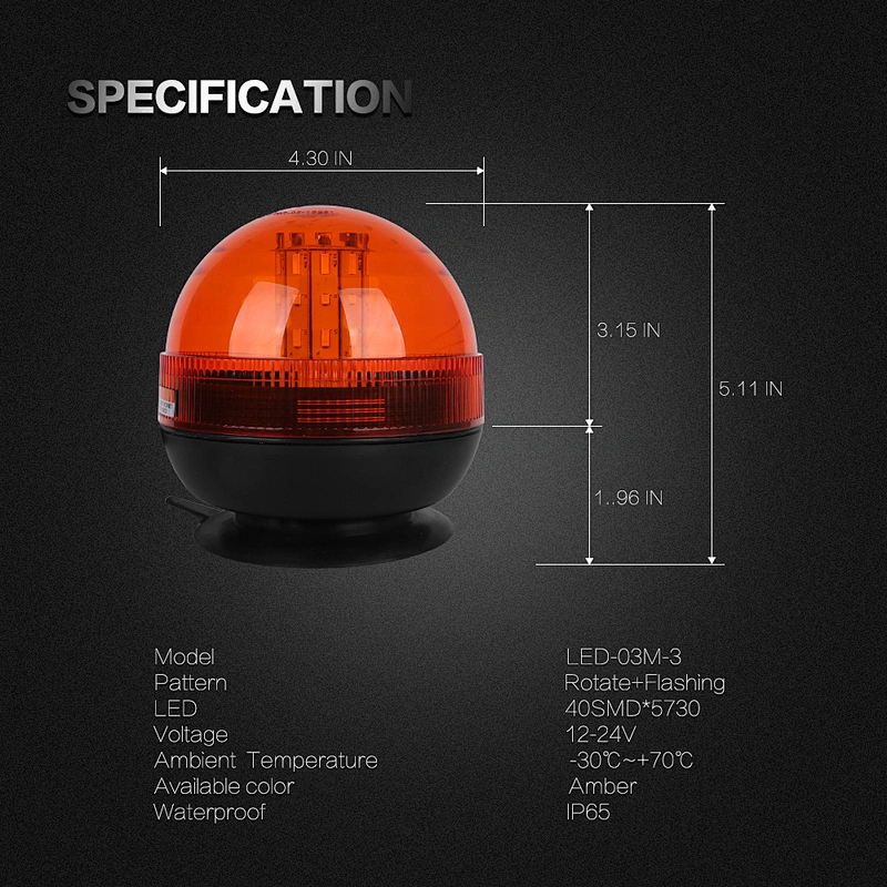 LED-03W-3 Amber  LED 40-5730 LED beacon warning light  With magnet For Engineering vehicle