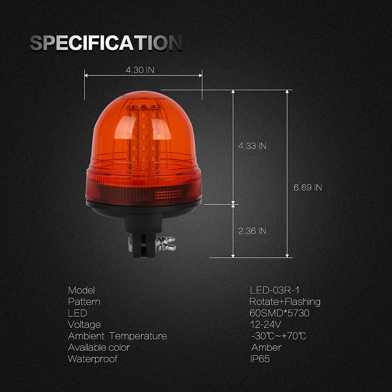 LED-03R-1 Amber LED 60-5730 LEDs Beacon Light Strobe  With Support  For Crane