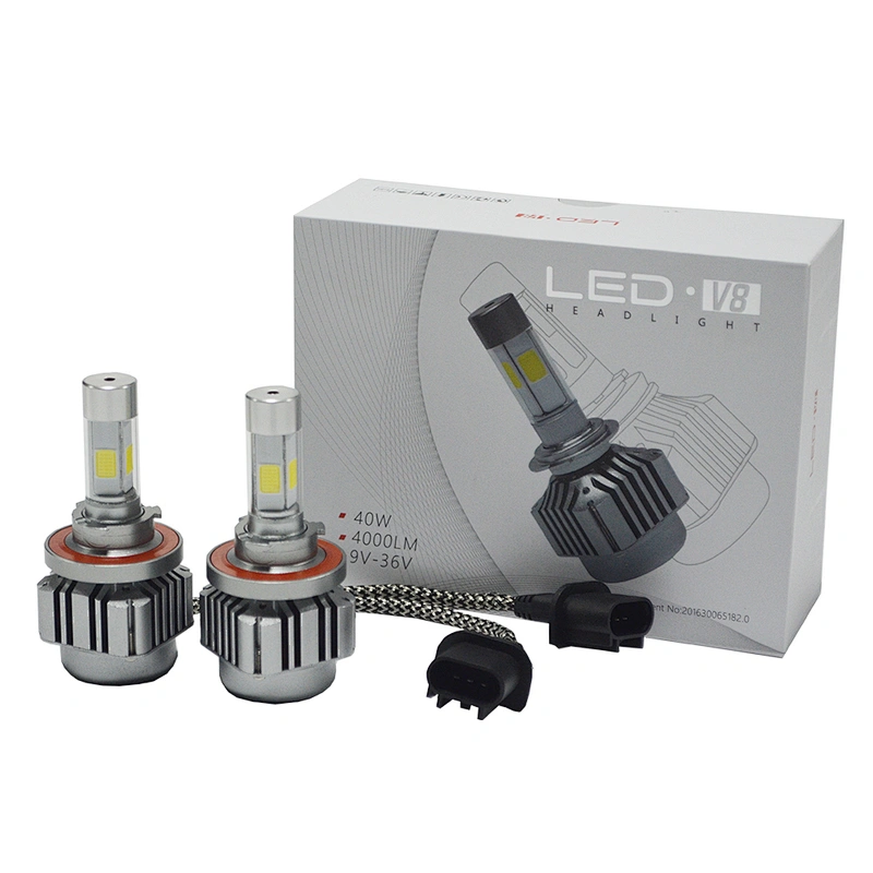 LED-V8-H13 white headlights 12-24V high intensity headlights 40W auto led light kits