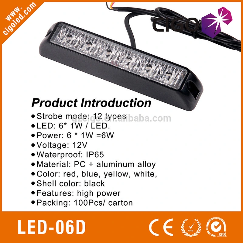 LED-06D yellow vehicle LED strobe light 6 pcs led lights for trucks 12-24V 6W car decorates led strobe lights
